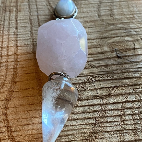 Ethereal Pink and Silver Pendulum Necklace with Faceted Rose Quartz Crystal - Picture 3 of 7